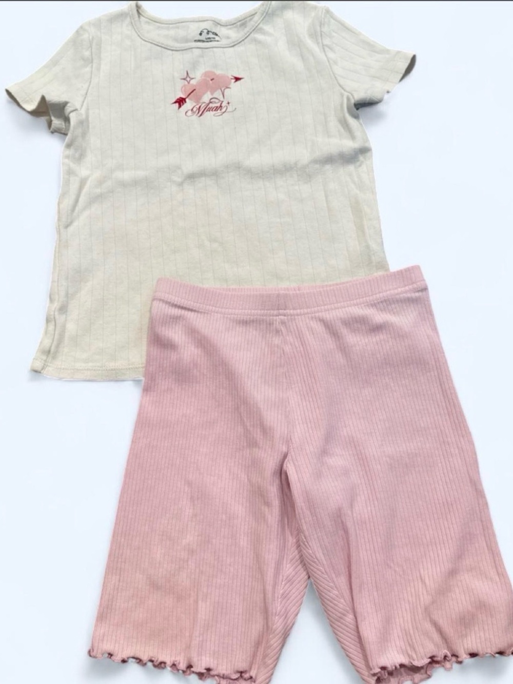 Old Navy Pink & Cream Ribbed Two-Piece Pajama Set